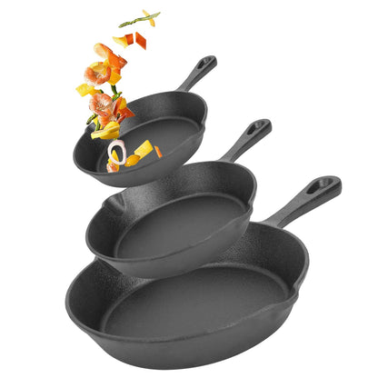 Three Piece Cast Iron Skillet Set 6in, 8in, 10in, Non-Stick Oven Safe