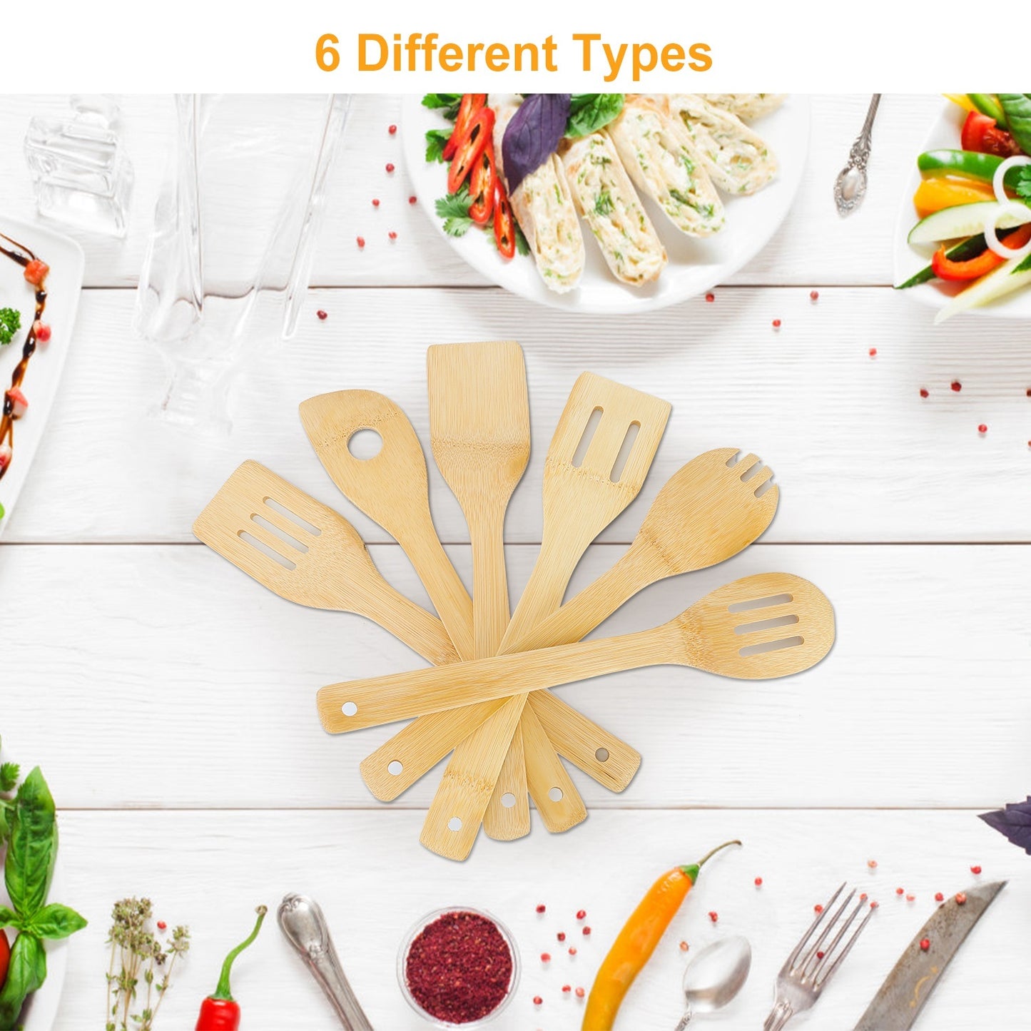 Six Piece Bamboo Wooden Spoons And Spatula