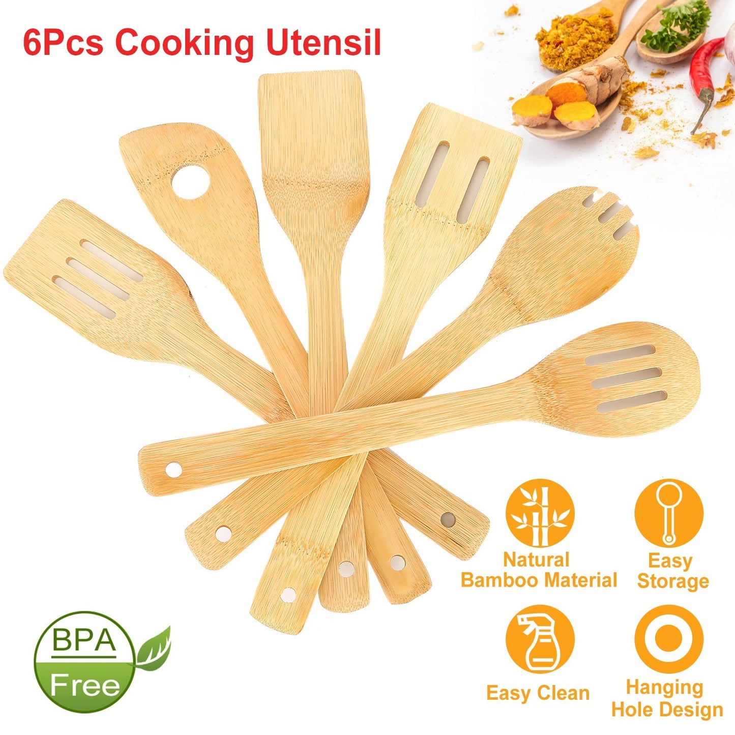 Six Piece Bamboo Wooden Spoons And Spatula