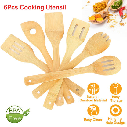 Six Piece Bamboo Wooden Spoons And Spatula