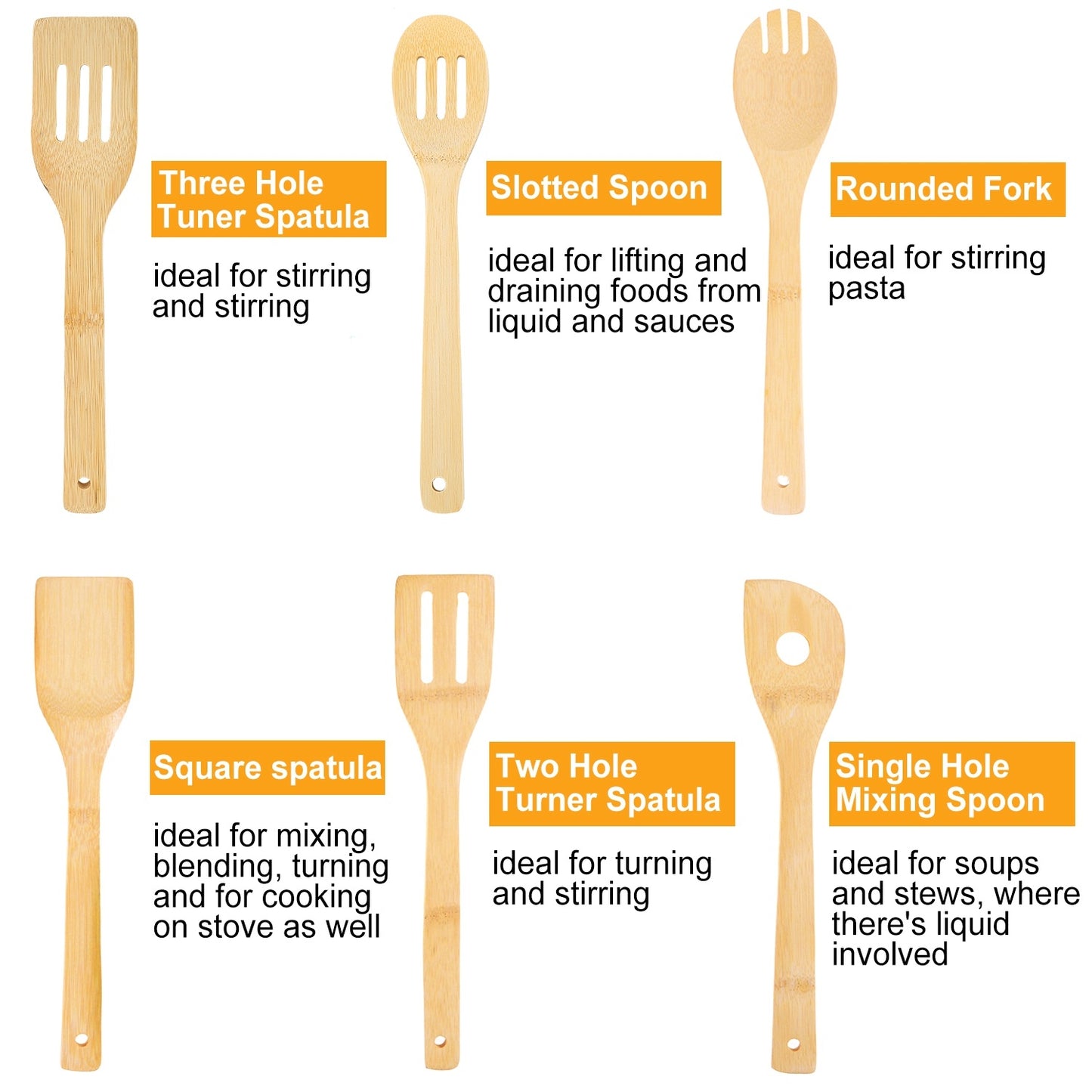 Six Piece Bamboo Wooden Spoons And Spatula