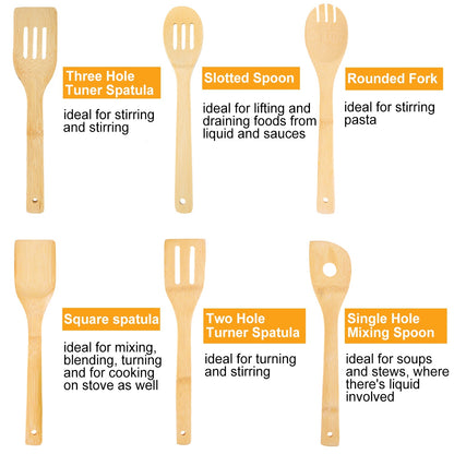 Six Piece Bamboo Wooden Spoons And Spatula