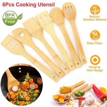 Six Piece Bamboo Wooden Spoons And Spatula